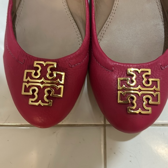 Tory Burch Melinda Carnation Red Pink Leather Ballet Flats Size 11m - Picture 2 of 5